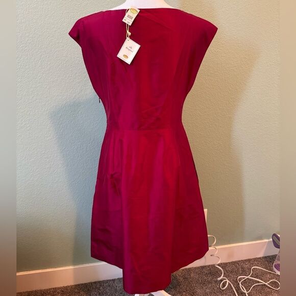 NWT Talbots 100% Silk Ruby Red Dress Silk Doupioni Size 10P Dress with pockets - Picture 2 of 11